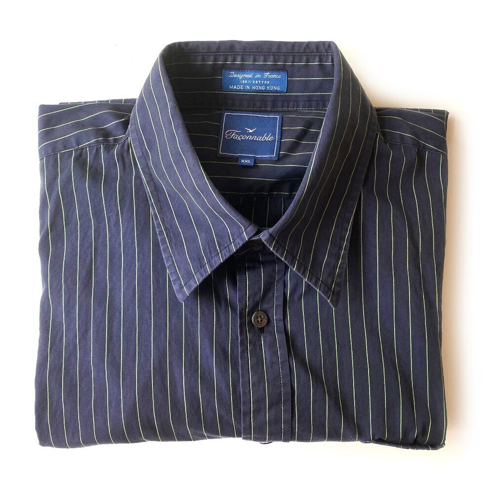 Faconnable Navy & Mint Pinstripe Button Down Shirt XXL